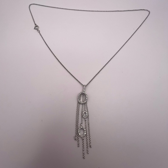 Sterling Silver CZ Fringe Pendant Necklace | Layered Drop Statement Jewelry - Picture 5 of 12